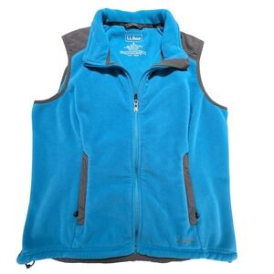 L.L.Bean Women's Fleece Zip Vest Blue Small Nylon Shoulder Panels